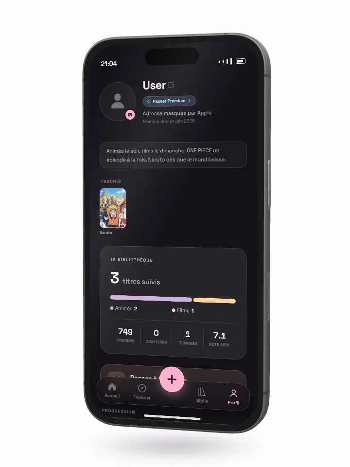 Sur un iPhone, le profil et les statistiques de Trackr